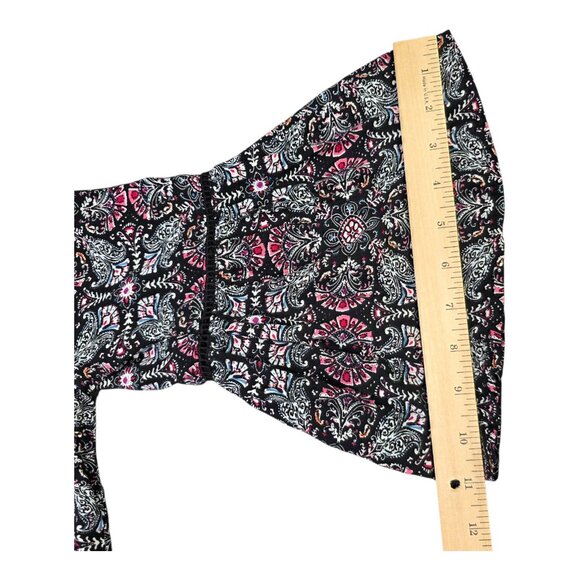 Solitaire Blouse Womens Medium Black Pink Boho Bell Sleeve Rayon Floral Crochet - Picture 11 of 11